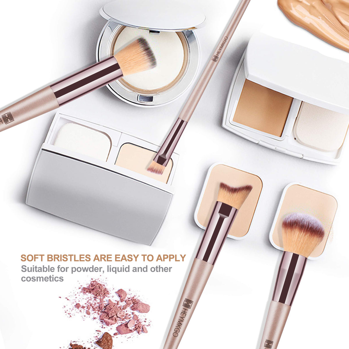 Sturdy champagne gold conical handle of HEYMKGO brushes