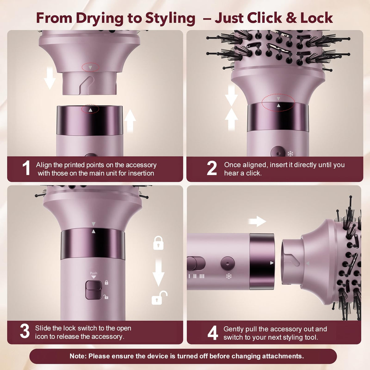 StyleVibe 6-in-1 Air Styler attachments laid out