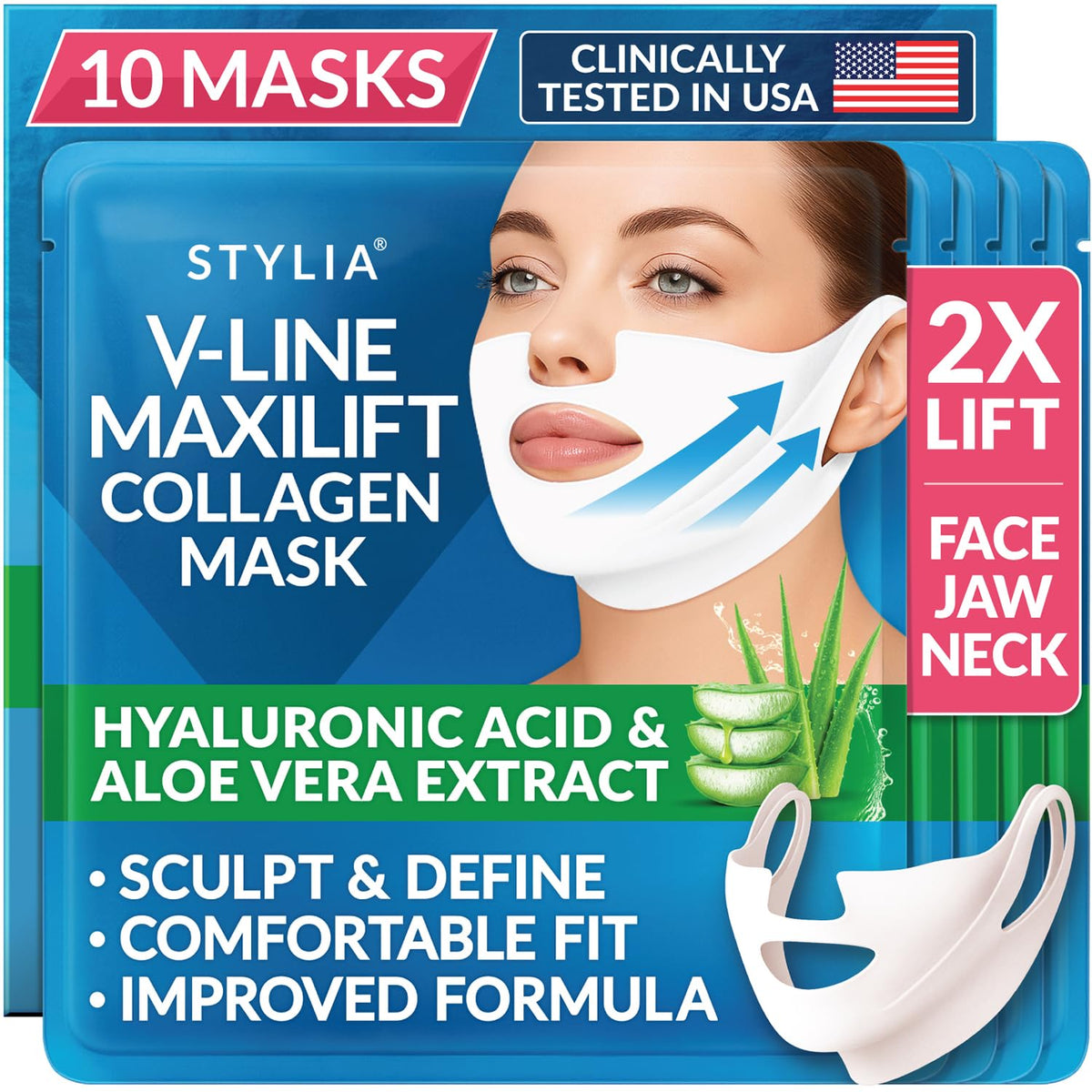 Stylia MaxiLift V-Line Lifting Face Mask front view with packaging