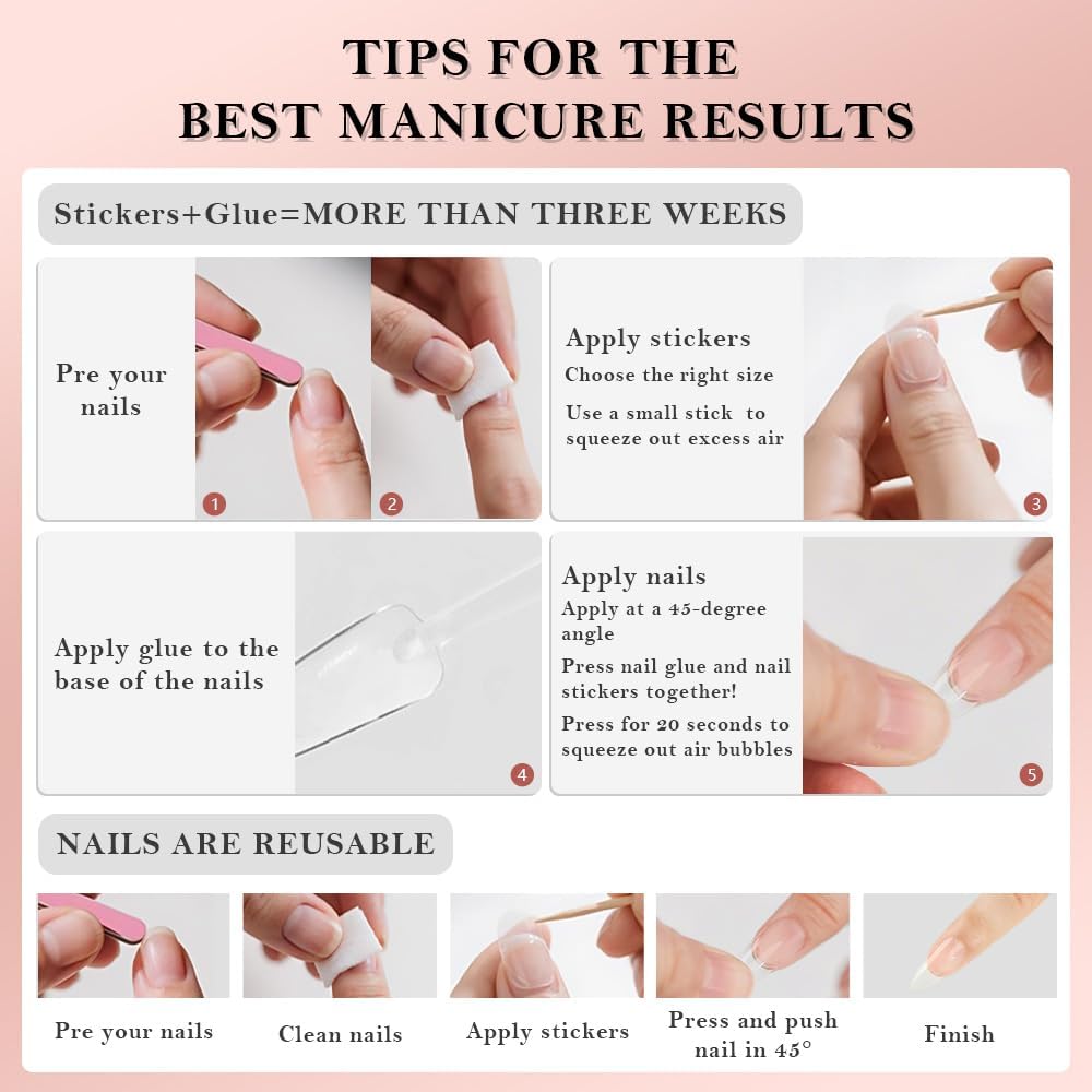 Stylish almond-shaped press on nails displayed