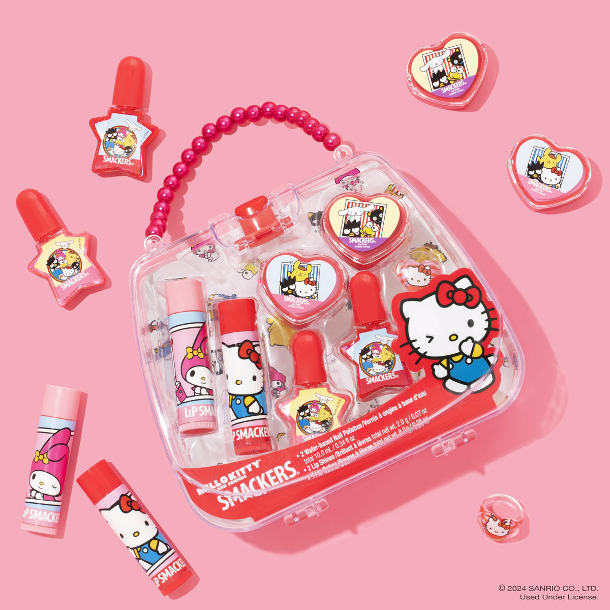 Stylish tote bag containing Lip Smacker Hello Kitty makeup kit