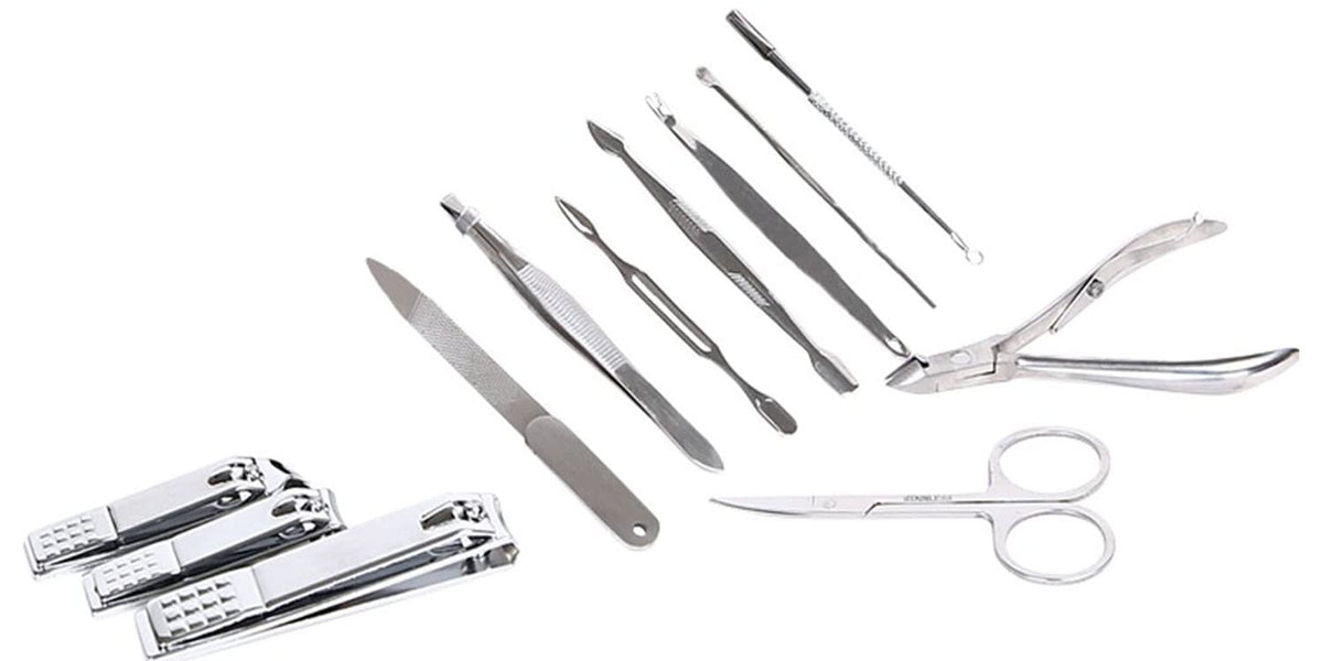 Stylish travel case of Cater Manicure Set open showing tools