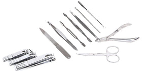 Stylish travel case of Cater Manicure Set open showing tools