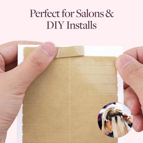 Stylist using GOO GOO Double Sided Hair Extension Tape in a salon