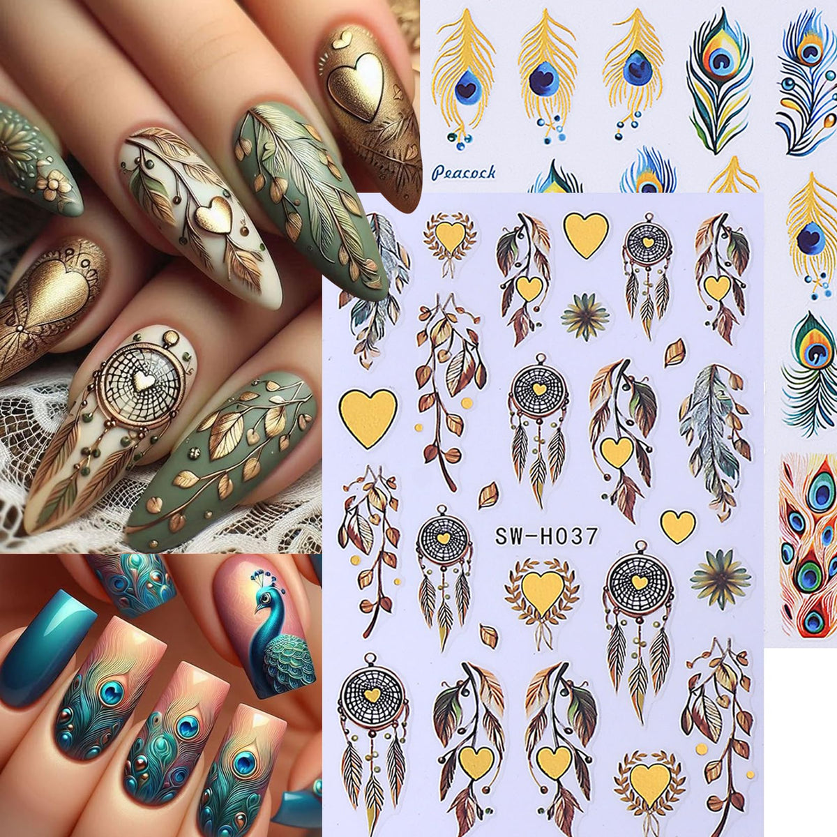 STZPRONAIL 3D nail stickers applied on nails showcasing colourful patterns
