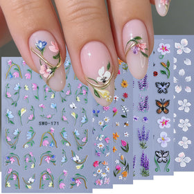 STZPRONAIL 5D Embossed Nail Art Stickers - Floral Patterns
