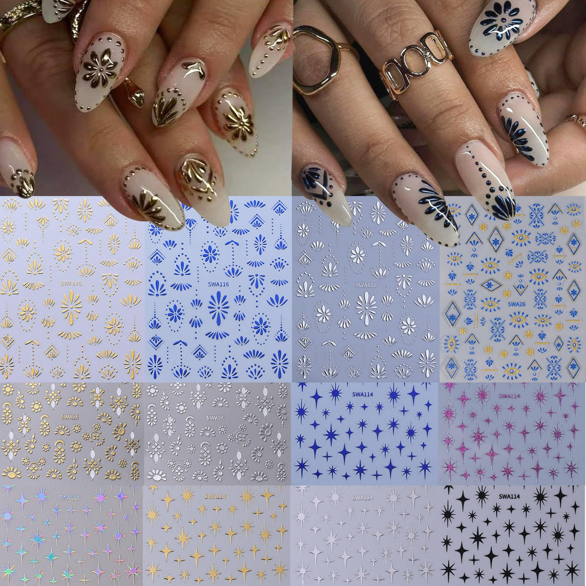 STZPRONAIL Bohemian Nail Stickers 12PCS assorted designs