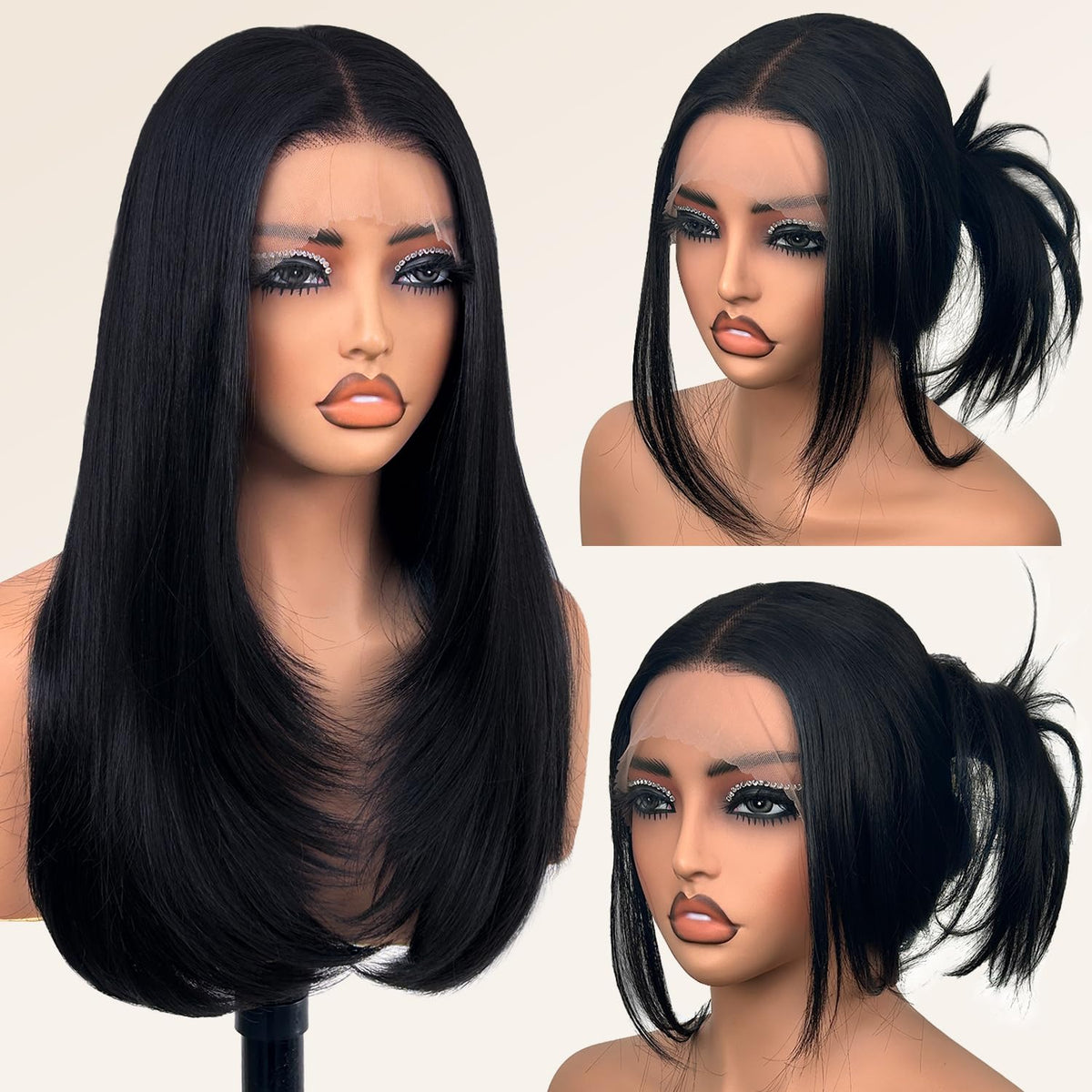 Su Mei.s 26 Inch Glueless Lace Front Wig in Natural Black front view