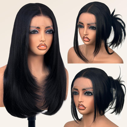 Su Mei.s 26 Inch Glueless Lace Front Wig in Natural Black front view