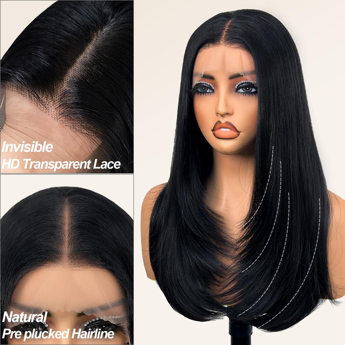 Su Mei.s 26 Inch Glueless Lace Front Wig showing HD transparent lace