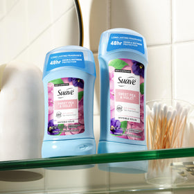 Suave Antiperspirant Deodorant with floral background
