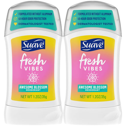 Suave Fresh Vibes Deodorant sticks front view, 2-pack
