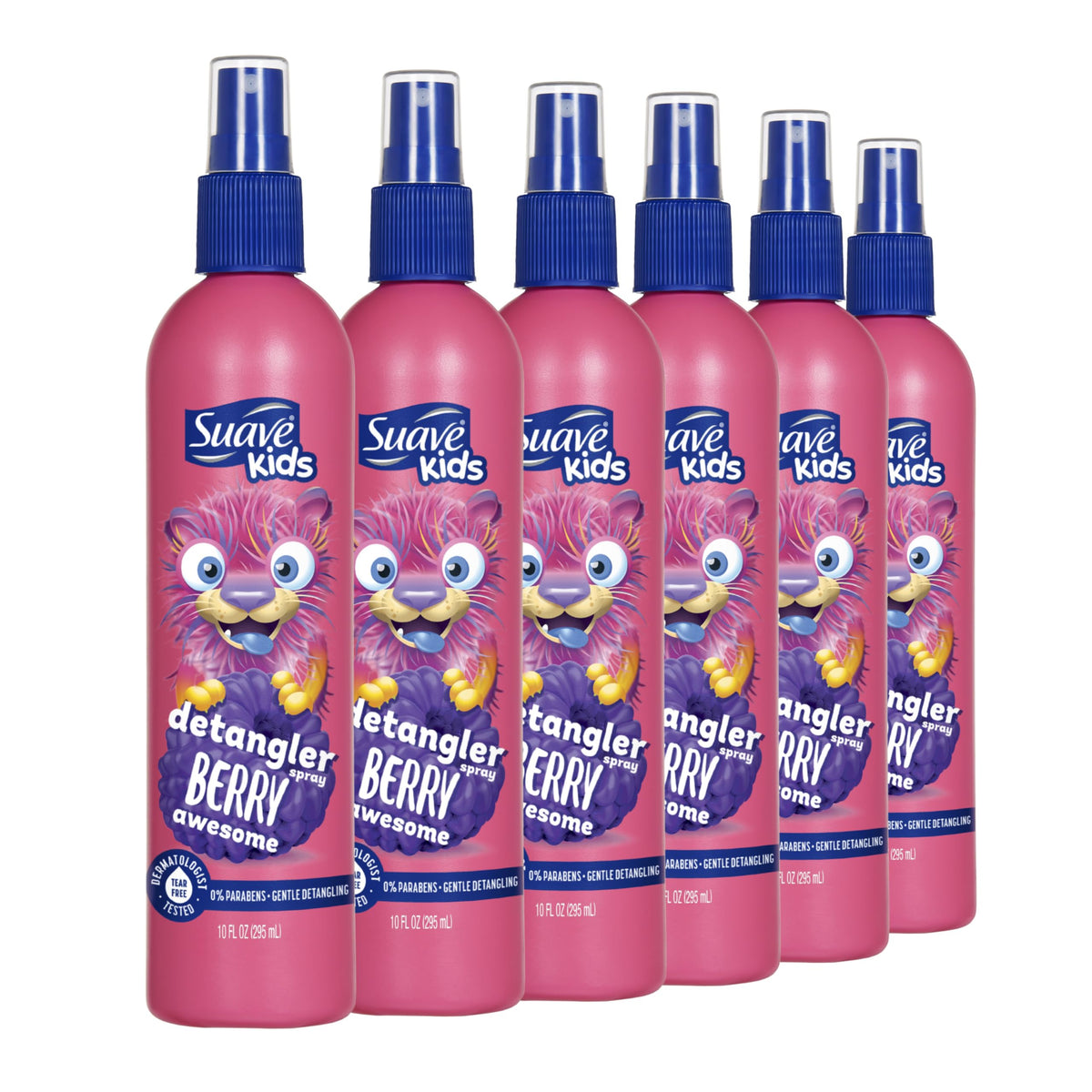 Suave Kids Detangler Spray 10 oz front view with swirlberry design