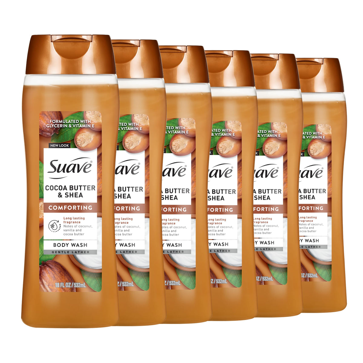Suave Moisturizing Body Wash 18 Oz front view with cocoa butter and shea