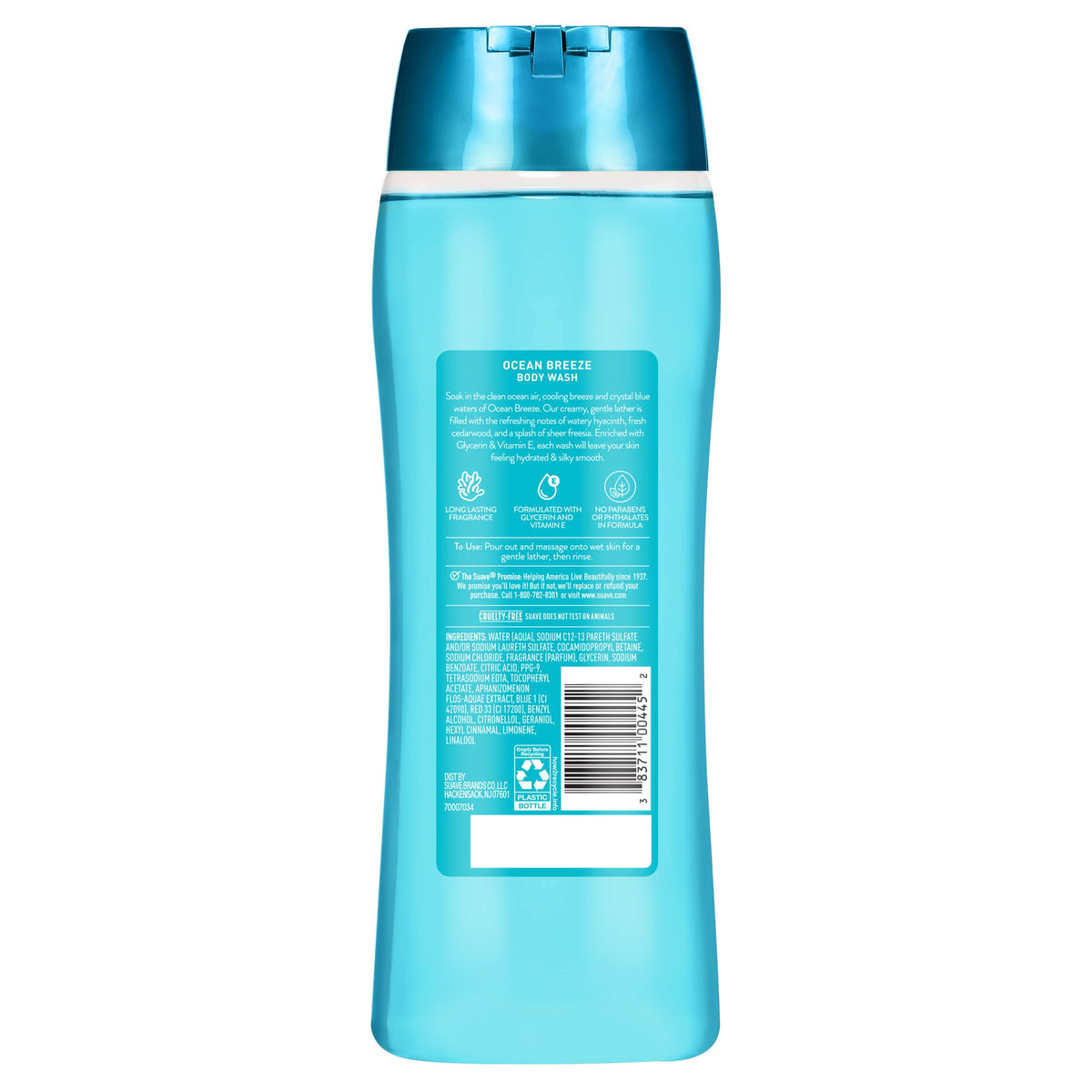 Suave Ocean Breeze Body Wash bottle in bathroom setting