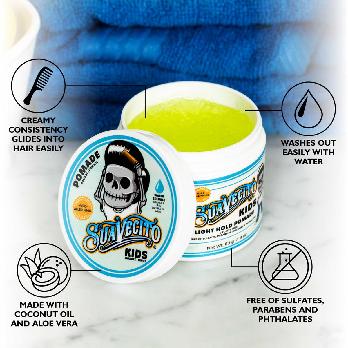 Suavecito Kid's Pomade packaging side view