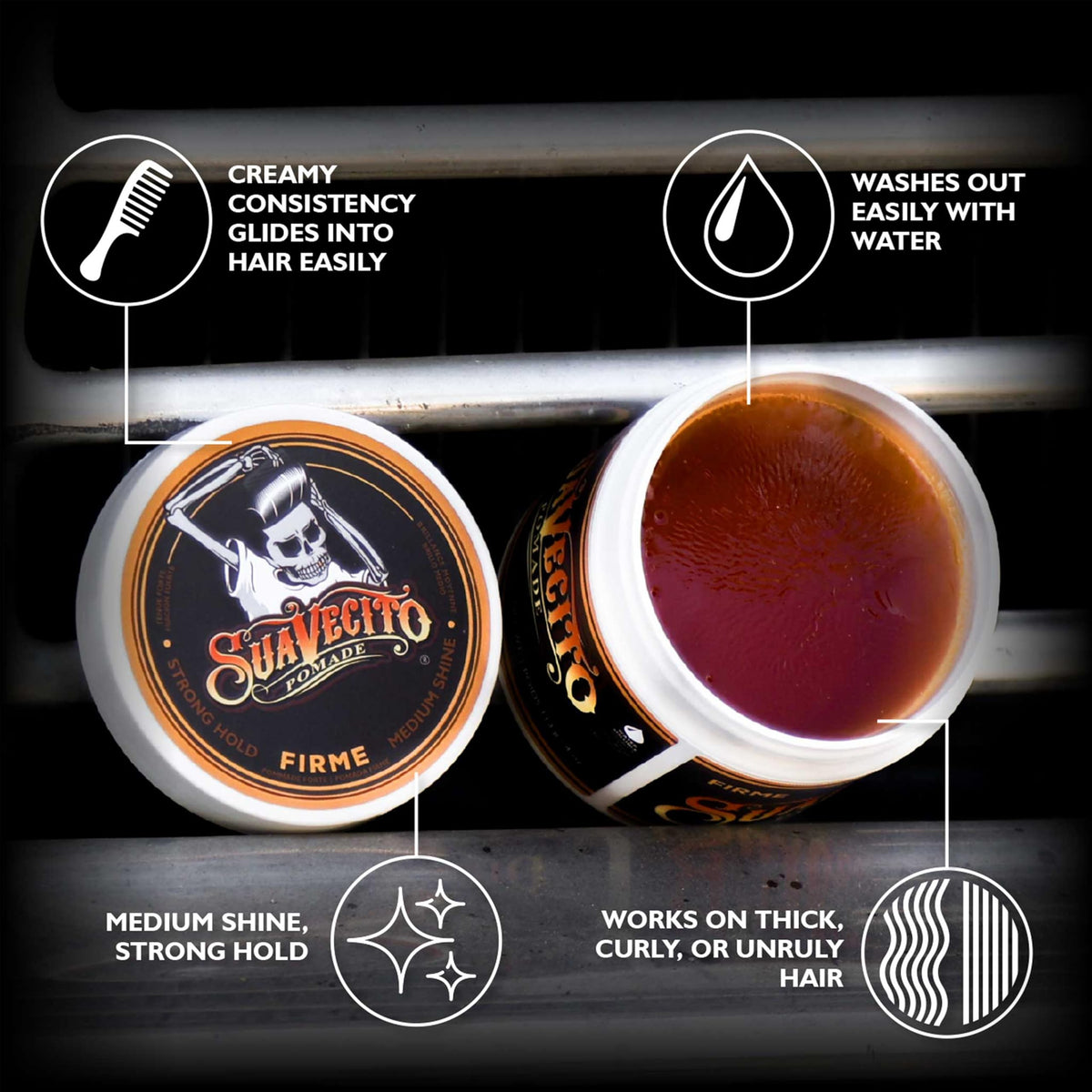 Suavecito Pomade Firme Hold 4 oz 3 Pack side view