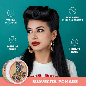 Suavecito Pomade for Women 2.3 oz can on vanity