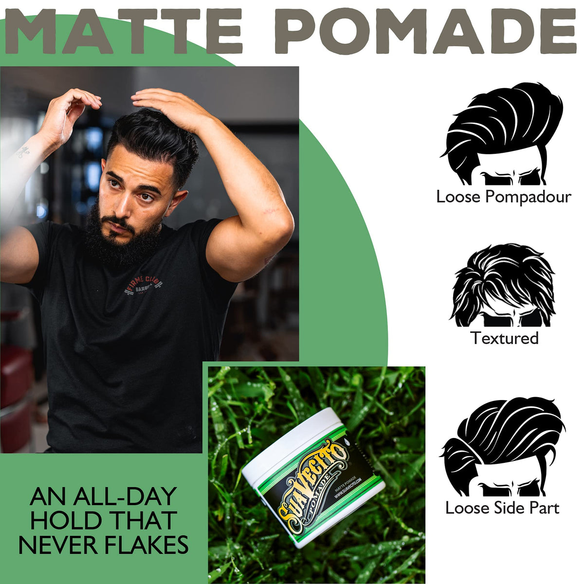 Suavecito Pomade Matte 5 oz application on hair