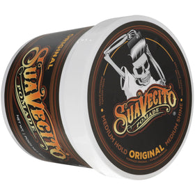 Suavecito Pomade medium shine finish on hair