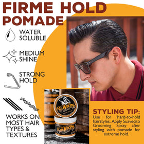 Suavecito Pomade used for slicked-back hairstyle