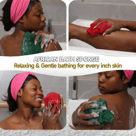 SubSahara 45-inch exfoliating bath sponge in use