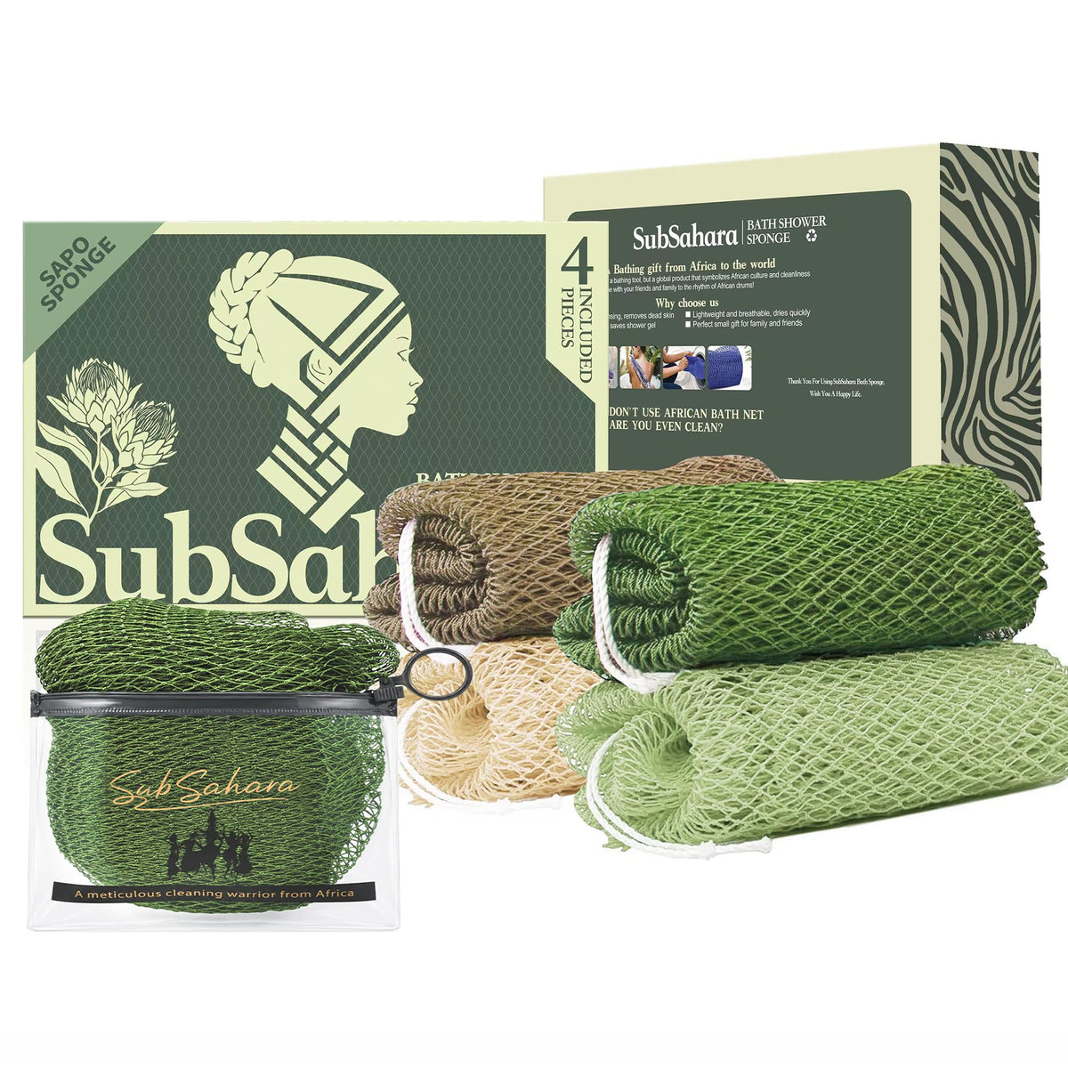 SubSahara Authentic African Net Sponge 4 pack in assorted colours