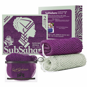 SubSahara Authentic African Net Sponge front view in Berry and Sage Green