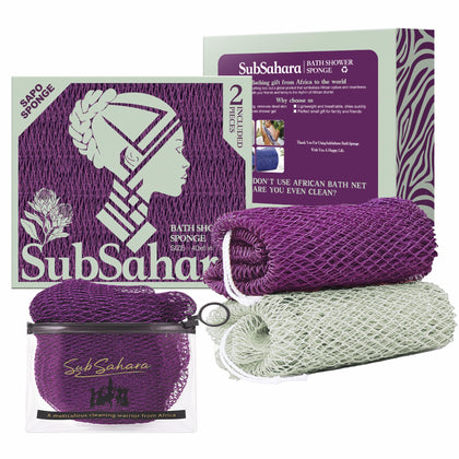 SubSahara Authentic African Net Sponge front view in Berry and Sage Green