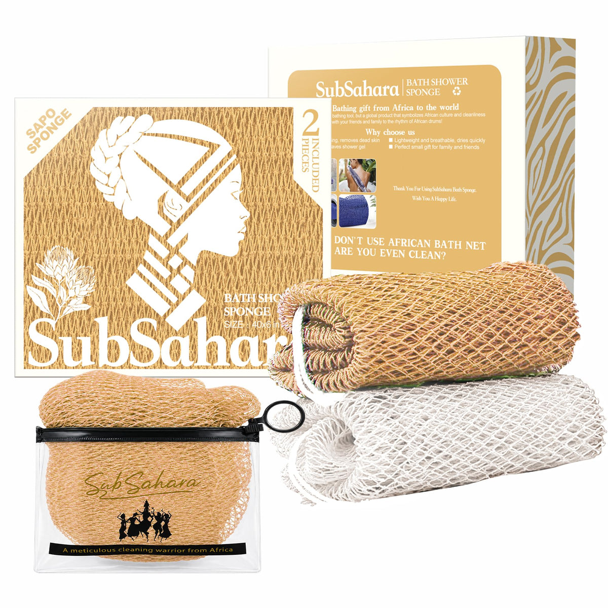 SubSahara Authentic African Net Sponge front view in Olive Green and Light Green