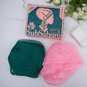 SubSahara Authentic African Net Sponge packaging with travel pouch