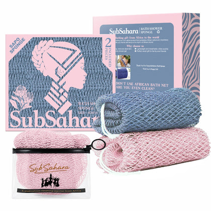 SubSahara Authentic African Net Sponge slate blue and bean paste pink front view
