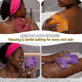 SubSahara net sponge being used in a shower for exfoliation