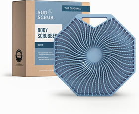 Sud Scrub Antimicrobial Silicone Body Scrubber front view in blue
