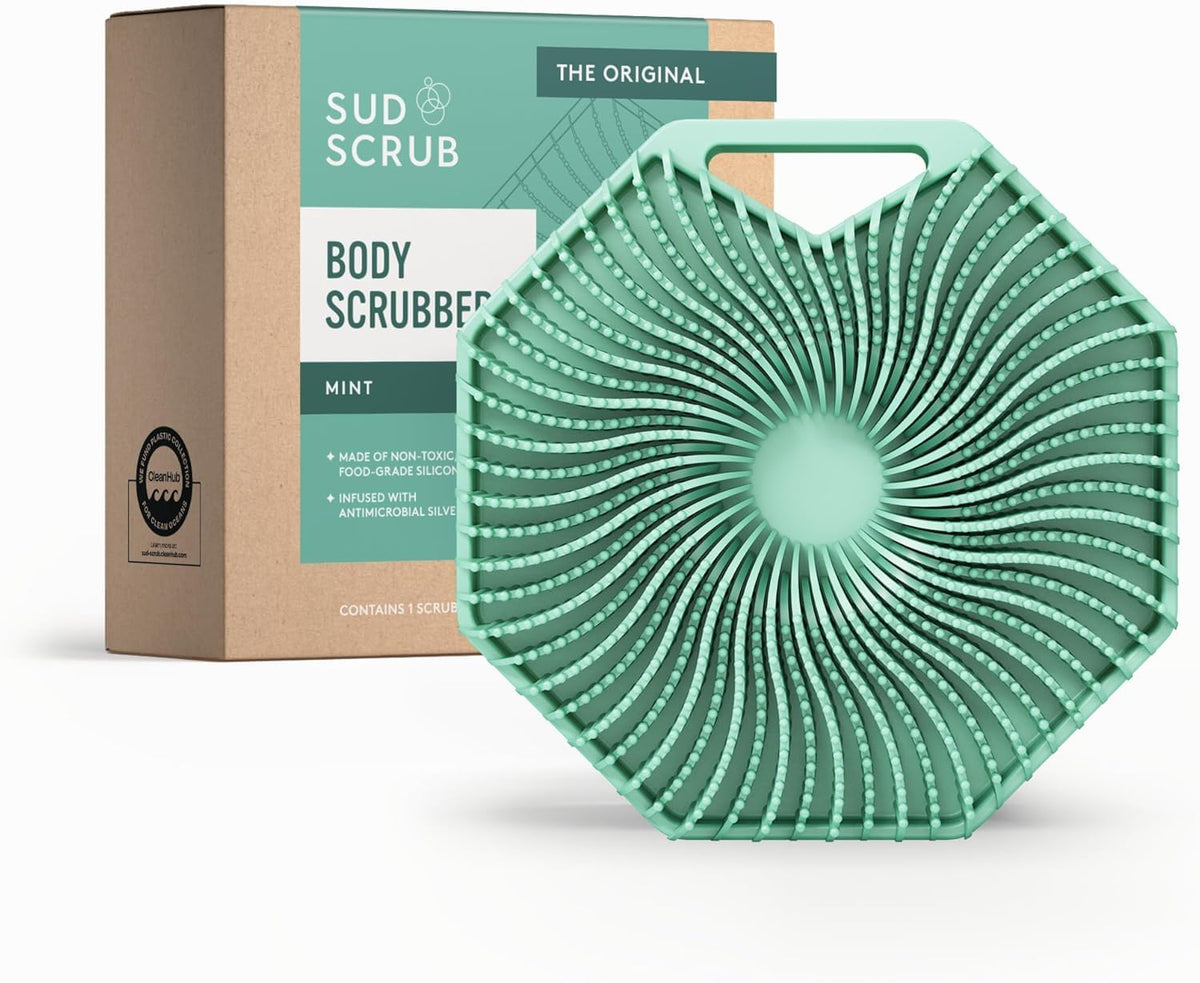 Sud Scrub Antimicrobial Silicone Body Scrubber in mint colour front view