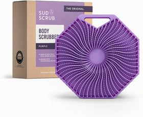 Sud Scrub Antimicrobial Silicone Body Scrubber in purple front view