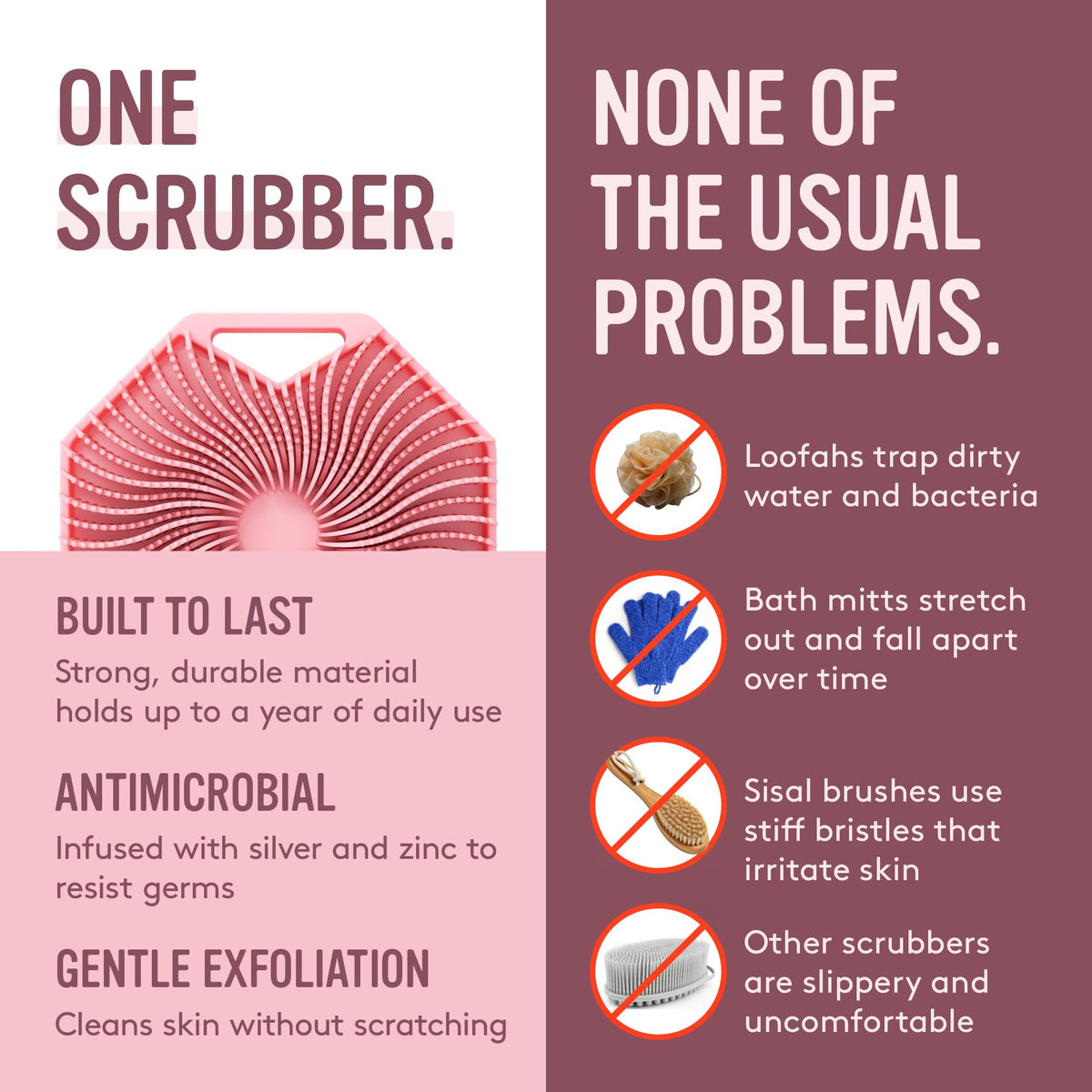 Sud Scrub Antimicrobial Silicone Body Scrubber in use during a shower