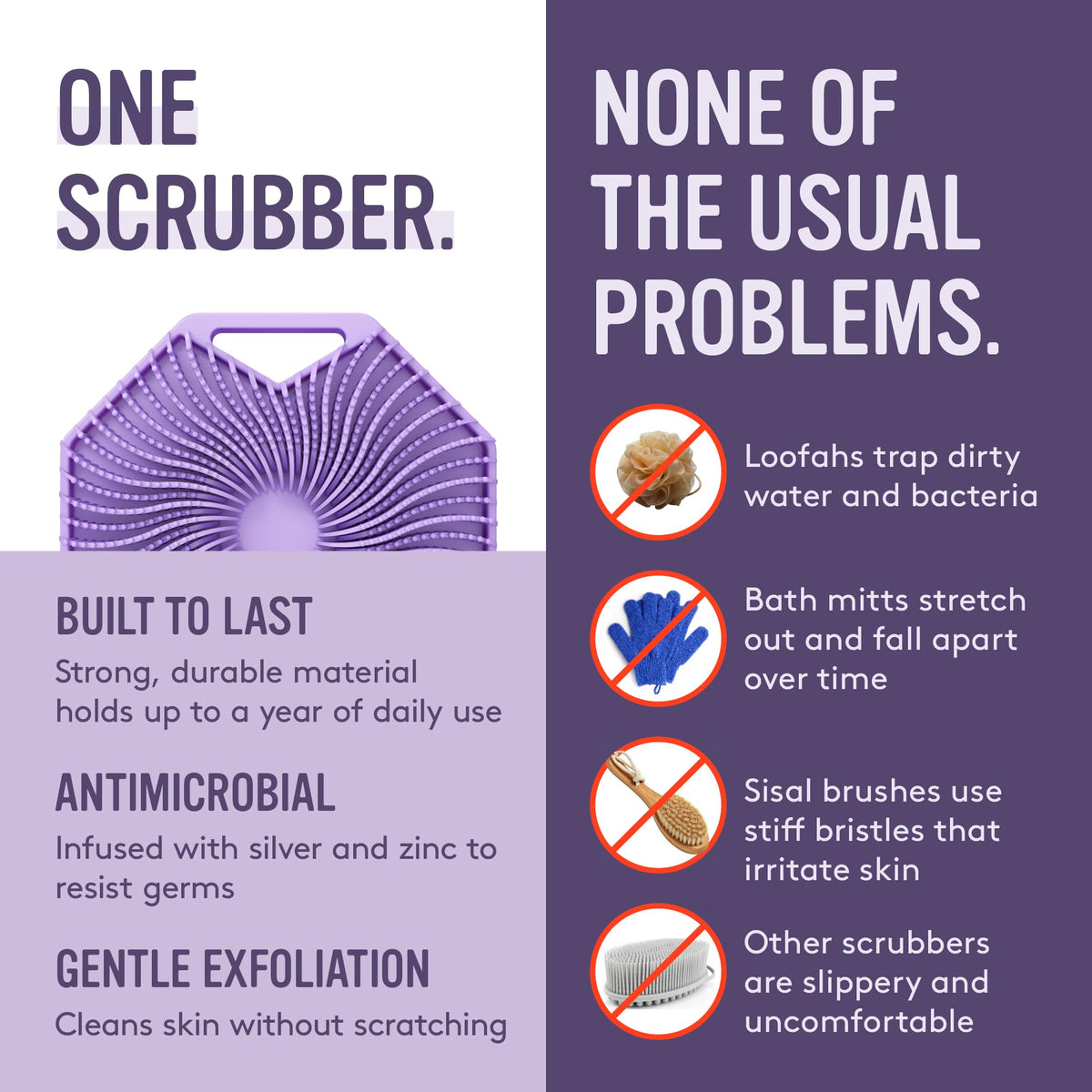 Sud Scrub Antimicrobial Silicone Body Scrubber in use during shower