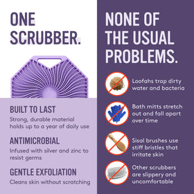 Sud Scrub Antimicrobial Silicone Body Scrubber in use during shower