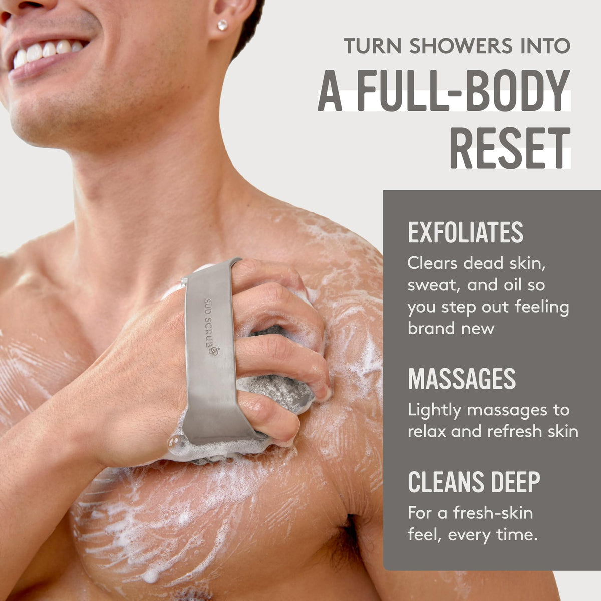 Sud Scrub Silicone Body Scrubber showing flexible fins