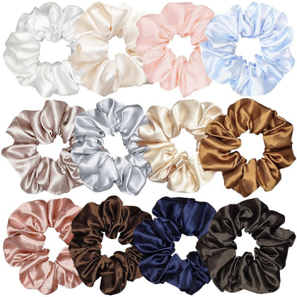 Sufermoe satin silk hair scrunchies assorted classic colours front view