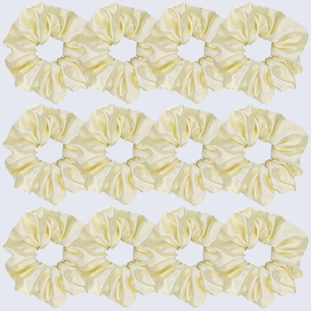 Sufermoe Satin Silk Scrunchies light yellow close-up showing texture