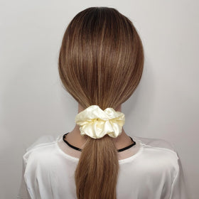 Sufermoe Satin Silk Scrunchies light yellow in a stylish arrangement