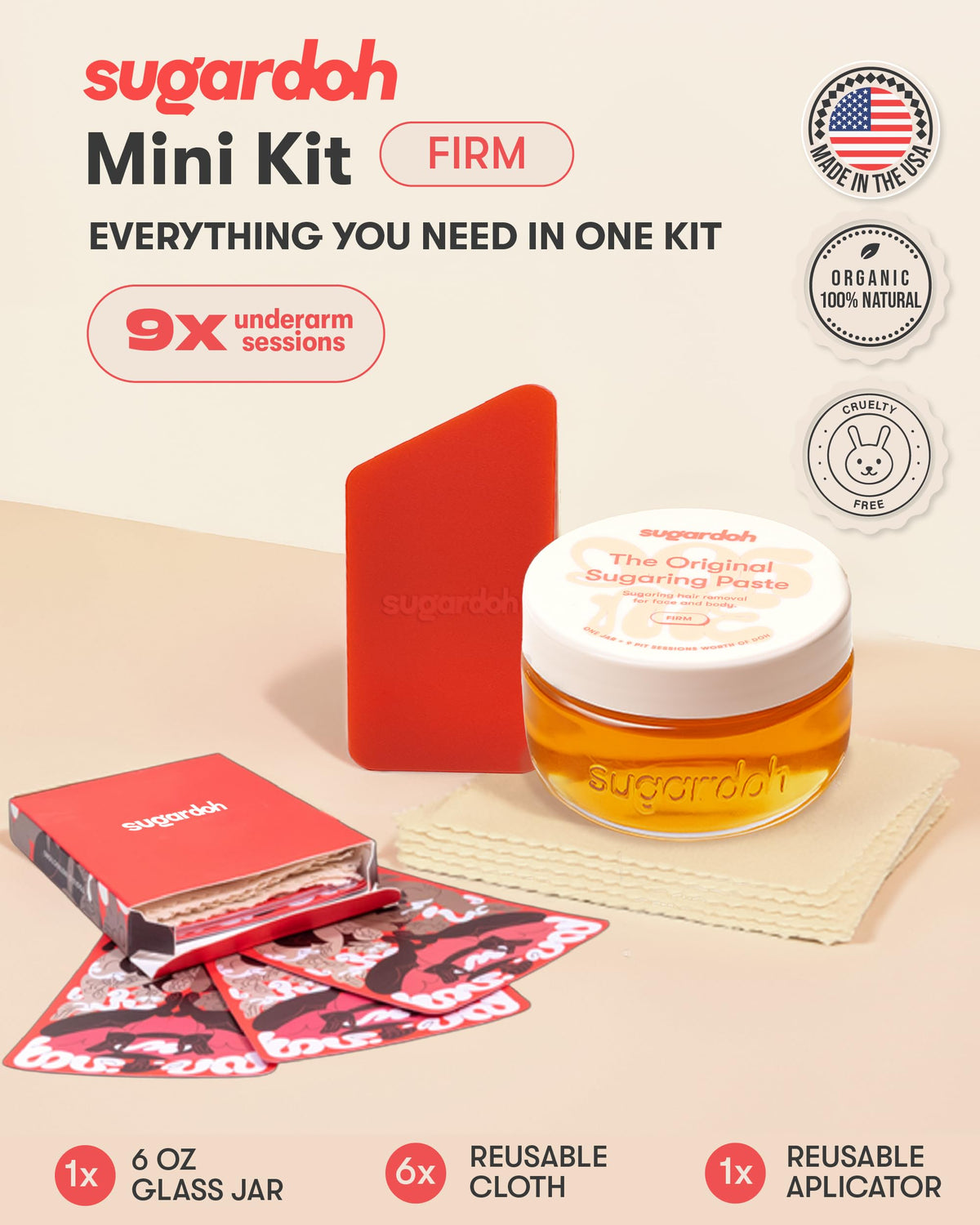 SUGARDOH Sugar Waxing Kit contents including applicator and cloth strips