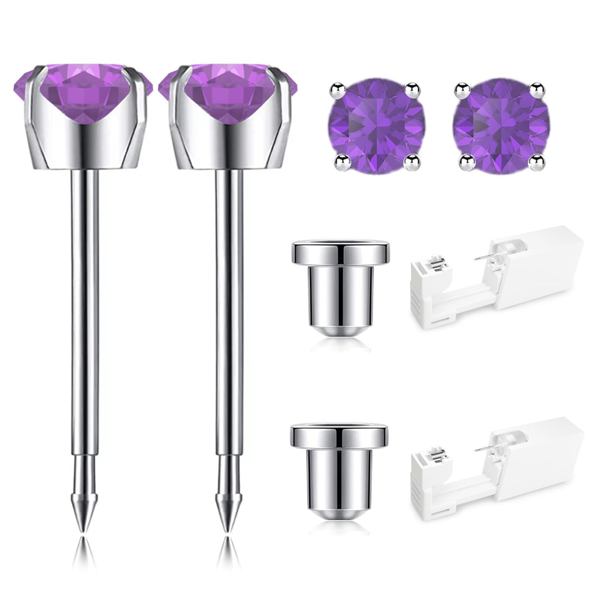 SugarTang Ear Piercing Kit front view with piercing gun and earrings