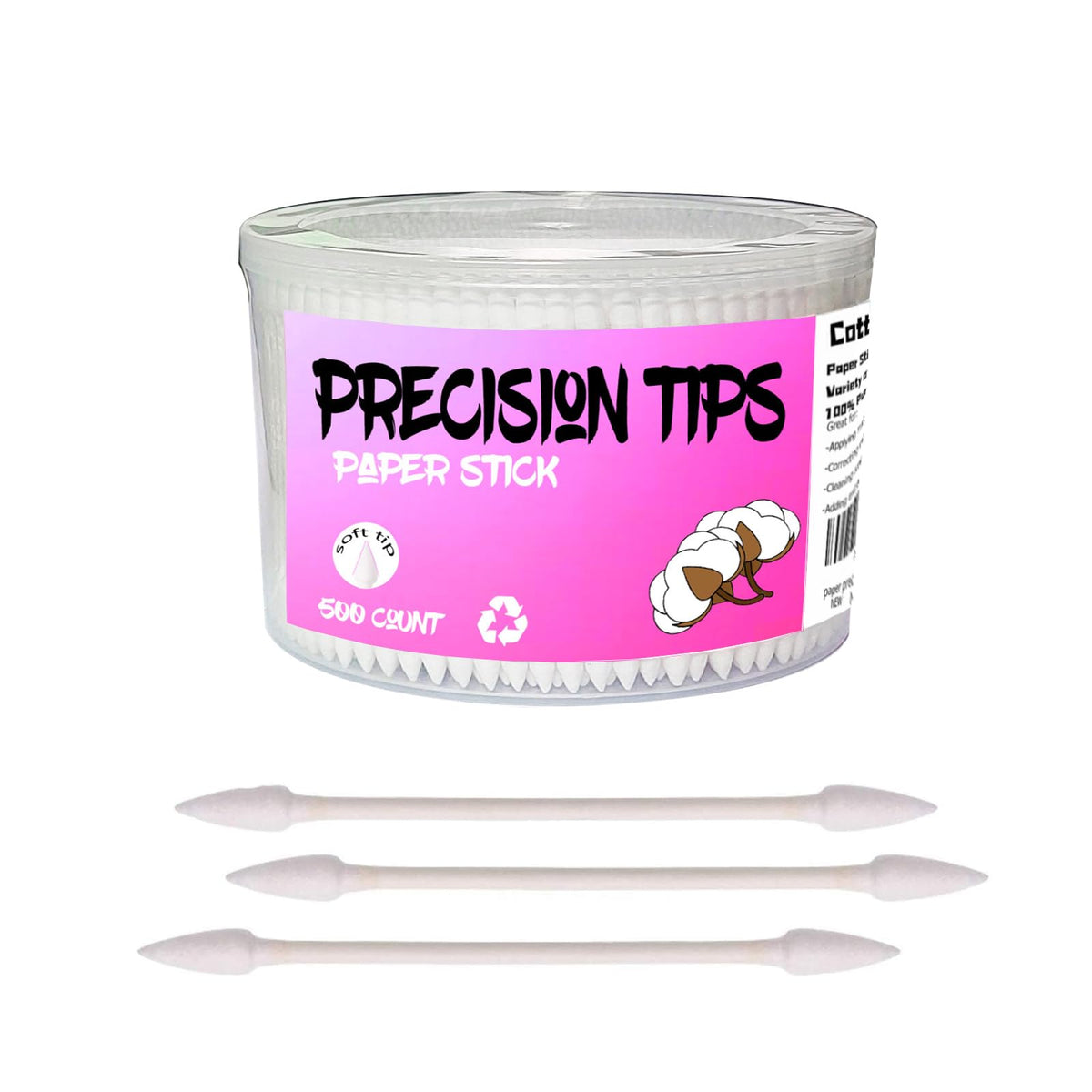 SUIZWMOU Pointed Tip Cotton Swabs 500 count in storage box