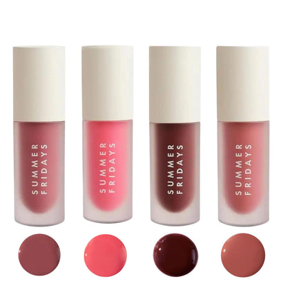 Summer Fridays Dream Lip Oil Set featuring four shades in packaging