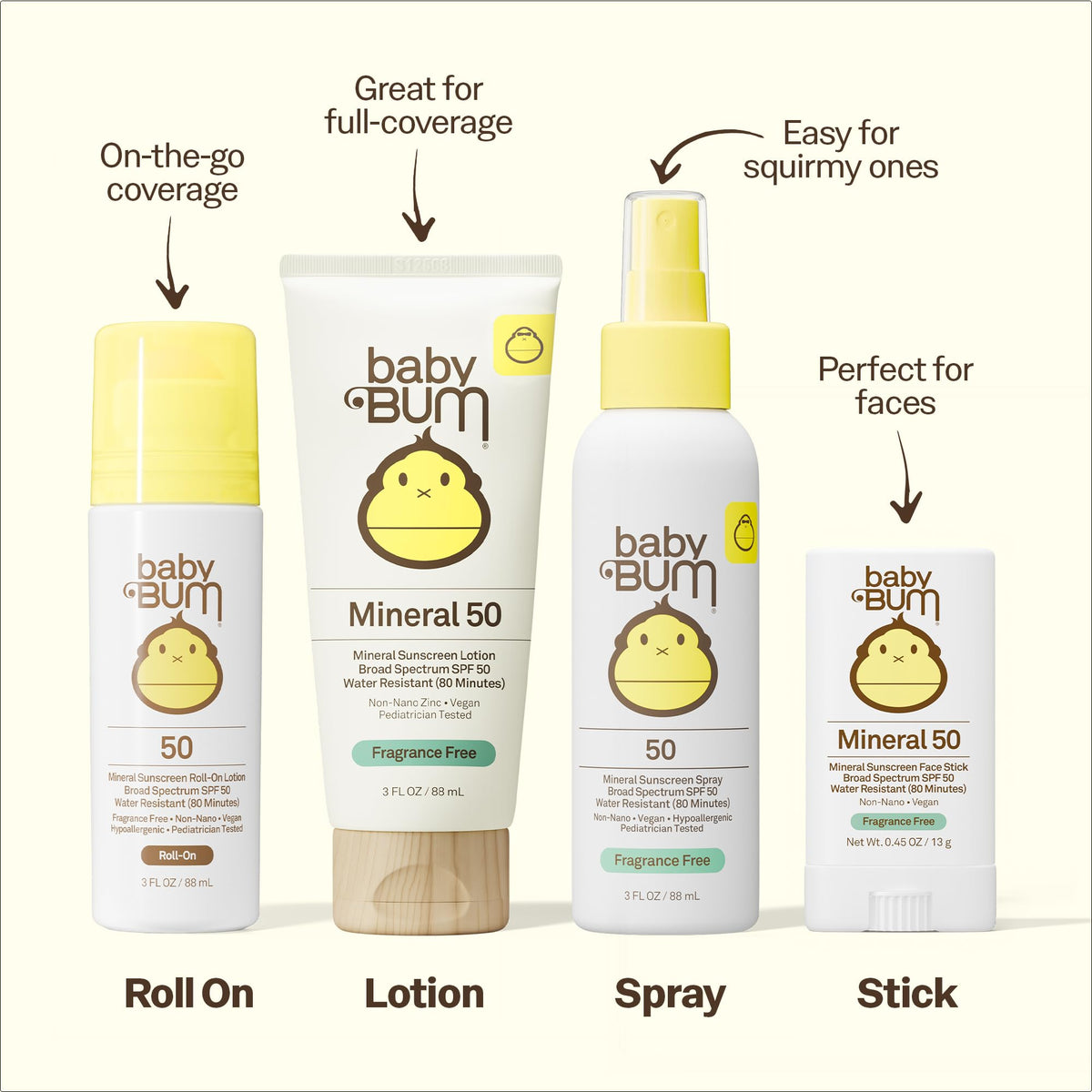 Sun Bum Baby Bum SPF 50 Roll-On Sunscreen 3oz with cap off
