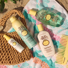 Sun Bum Cool Down Aloe Vera Lotion 8 oz lifestyle scene on beach