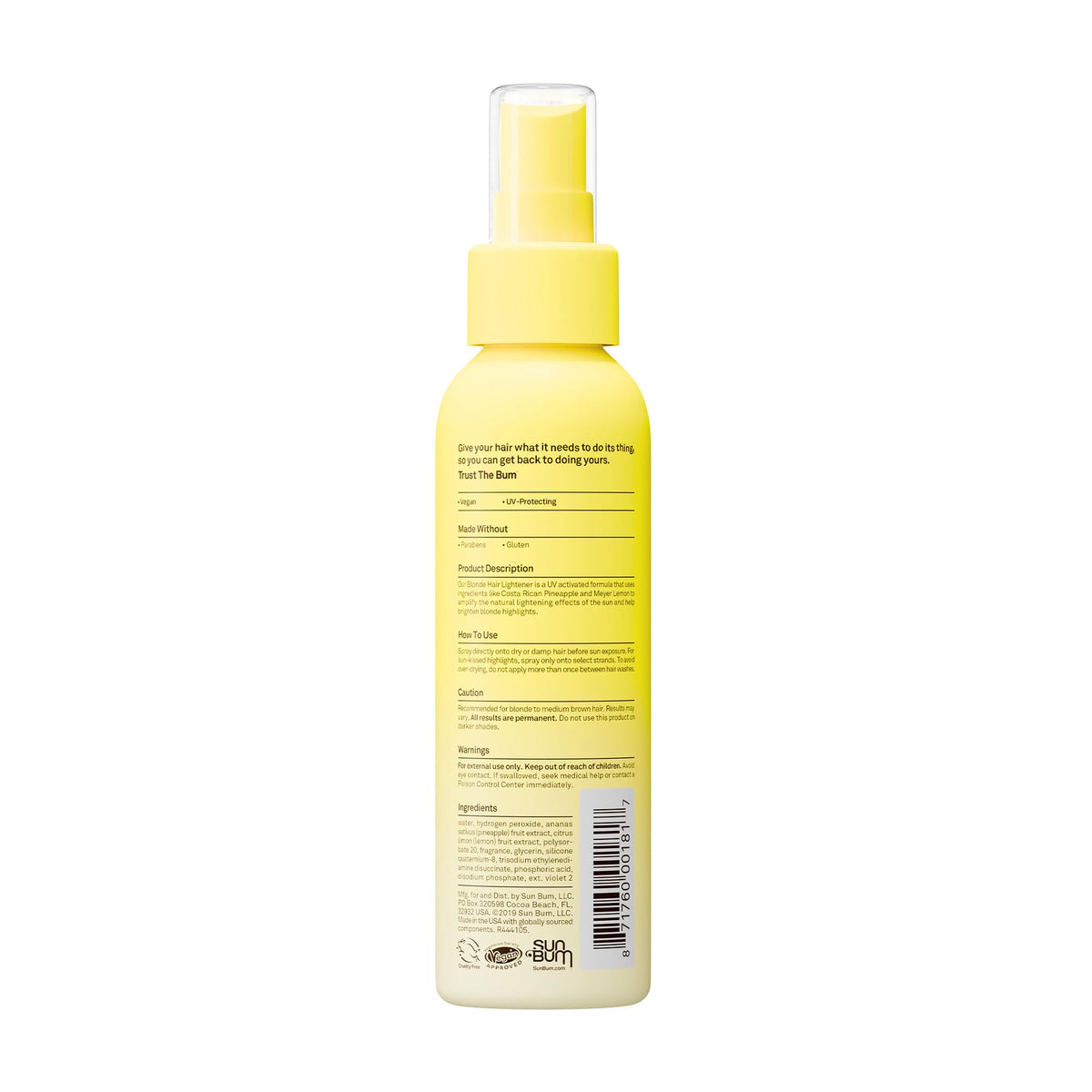 Sun Bum Hair Lightener Spray with sun and beach background